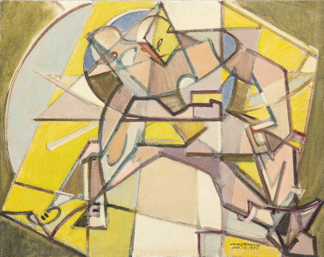 William Horace Littlefield, (American, 1902-1969), Van: William Horace Littlefield (American, 1902-1969) Van 19, 1951 oil on canvas signed W.H. Littlefield, titled and dated (lower right) 21 x 26 1/8 inches. Condition: There is light surface dust throughou