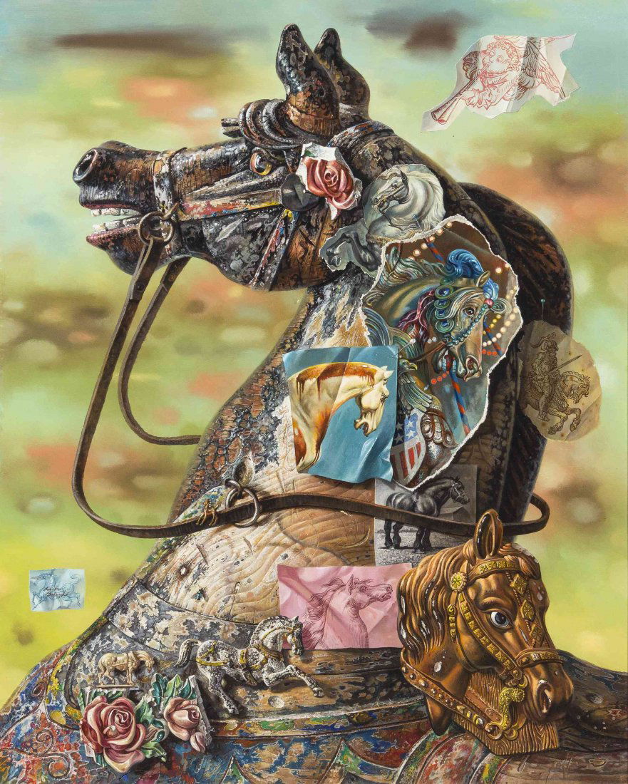 Aaron Bohrod, (American, 1907-1992), Carousel House: Aaron Bohrod (American, 1907-1992) Carousel House oil on panel signed Aaron Bohrod (lower left) 32 x 26 inches.