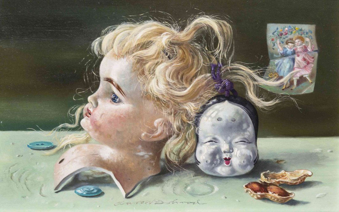 Aaron Bohrod, (American, 1907-1992), Twain, 1963: Aaron Bohrod (American, 1907-1992) Twain, 1963 oil on gesso panel signed Aaron Bohrod (lower center) 5 7/8 x 8 7/8 inches.