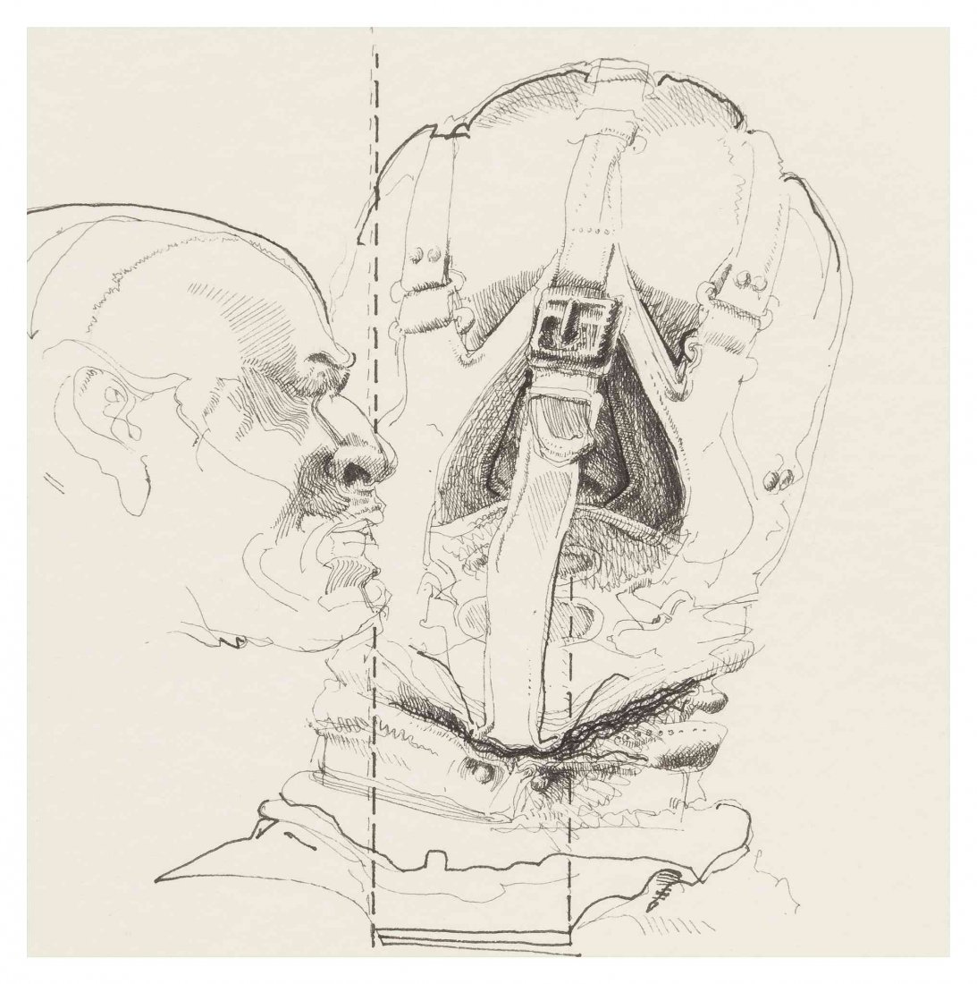 Nancy Grossman, (American, b. 1940), Head Study, 1995: Nancy Grossman (American, b. 1940) Head Study, 1995 pen and ink signed Nancy Grossman and dated (verso) 6 1/8 x 6 1/8 inches. Condition: This work is affixed to backing board in the upper left and upp