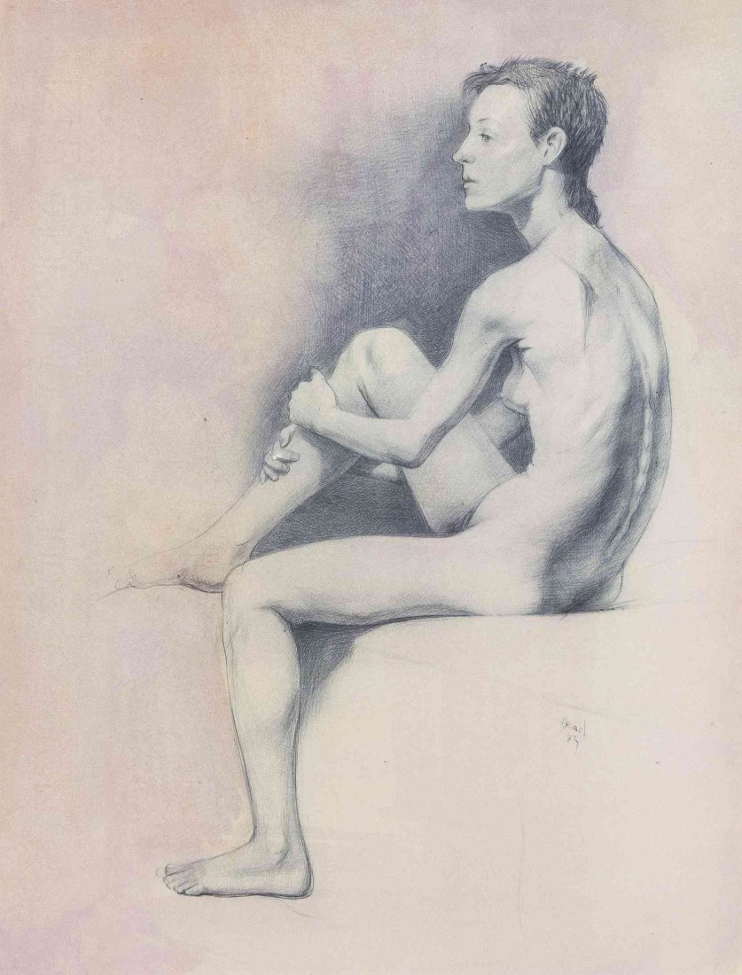 Steven Assael, (American, b. 1957), Untitled (Seated: Steven Assael (American, b. 1957) Untitled (Seated Female Nude), 1983 graphite on paper signed Assael and dated (lower right) 13 3/4 x 10 7/8 inches. Condition: The work is hinged to the backing board