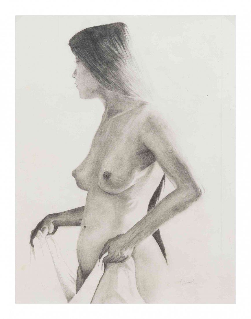 Steven Assael, (American, b. 1957), Untitled (Female: Steven Assael (American, b. 1957) Untitled (Female Nude) graphite on paper signed Assael (lower right) 15 1/4 x 11 1/8 inches. Condition: The work is held to the backing board with photo corners in ea