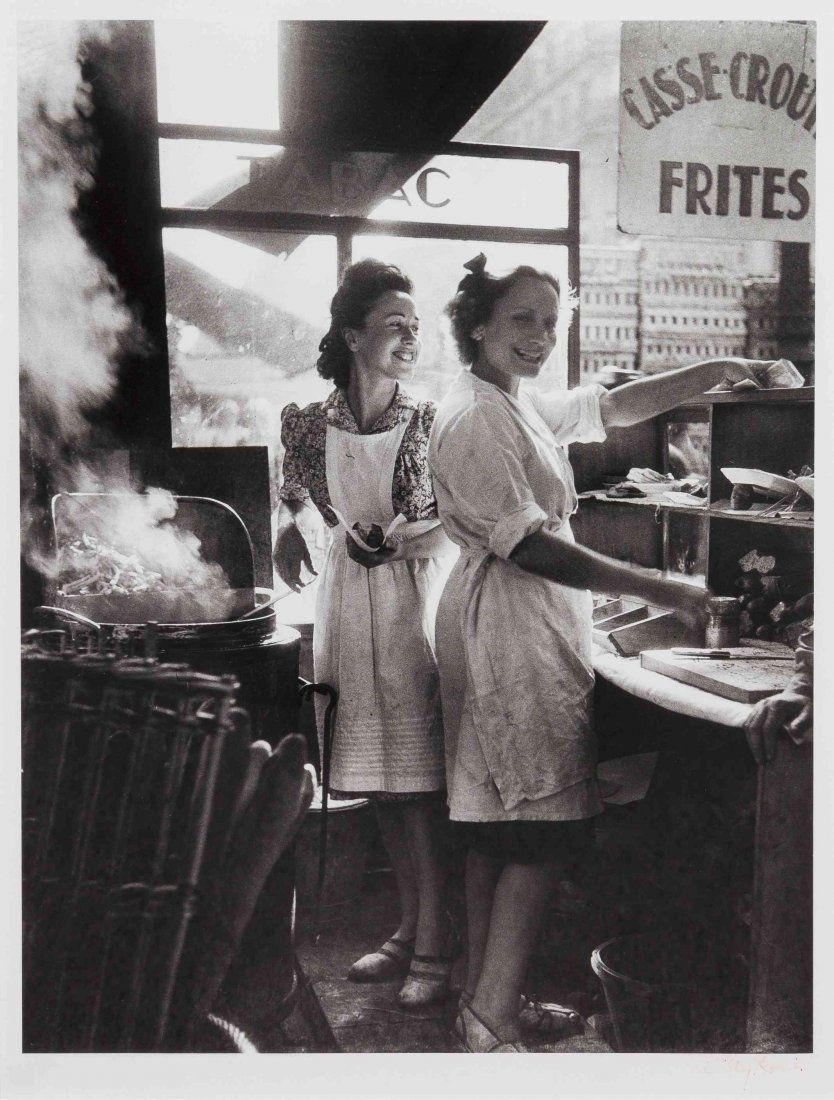 Willy Ronis, (French, 1910-2009), Marchands de frites,: Willy Ronis (French, 1910-2009) Marchands de frites, rue Rambuteau, 1946 gelatin silver print; printed 1995 signed Willy Ronis (lower right); titled (verso) 13 x 10 inches. Condition: There is a very