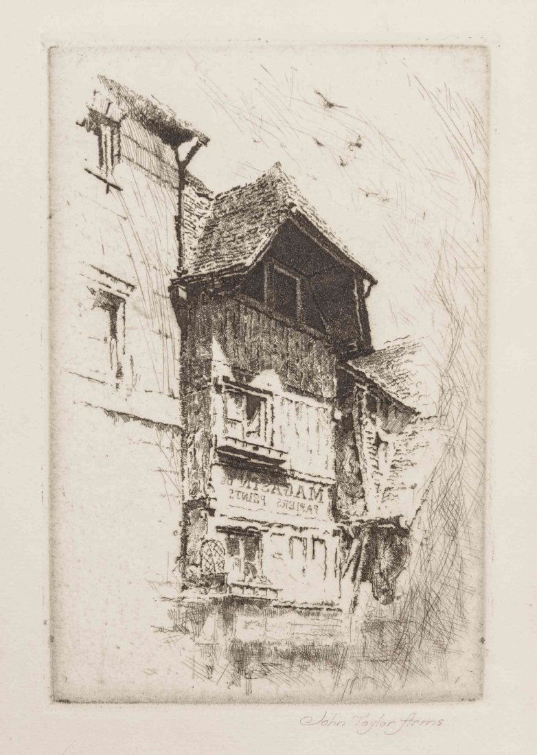 John Taylor Arms, (American, 1887-1953), Volterra- The: John Taylor Arms (American, 1887-1953) Volterra- The Town in the Clouds and La lumiere et les ombres (two works) etchings signed John Taylor Arms and dated (lower right) Largest: 7 3/4 x 8 1/4 inches.