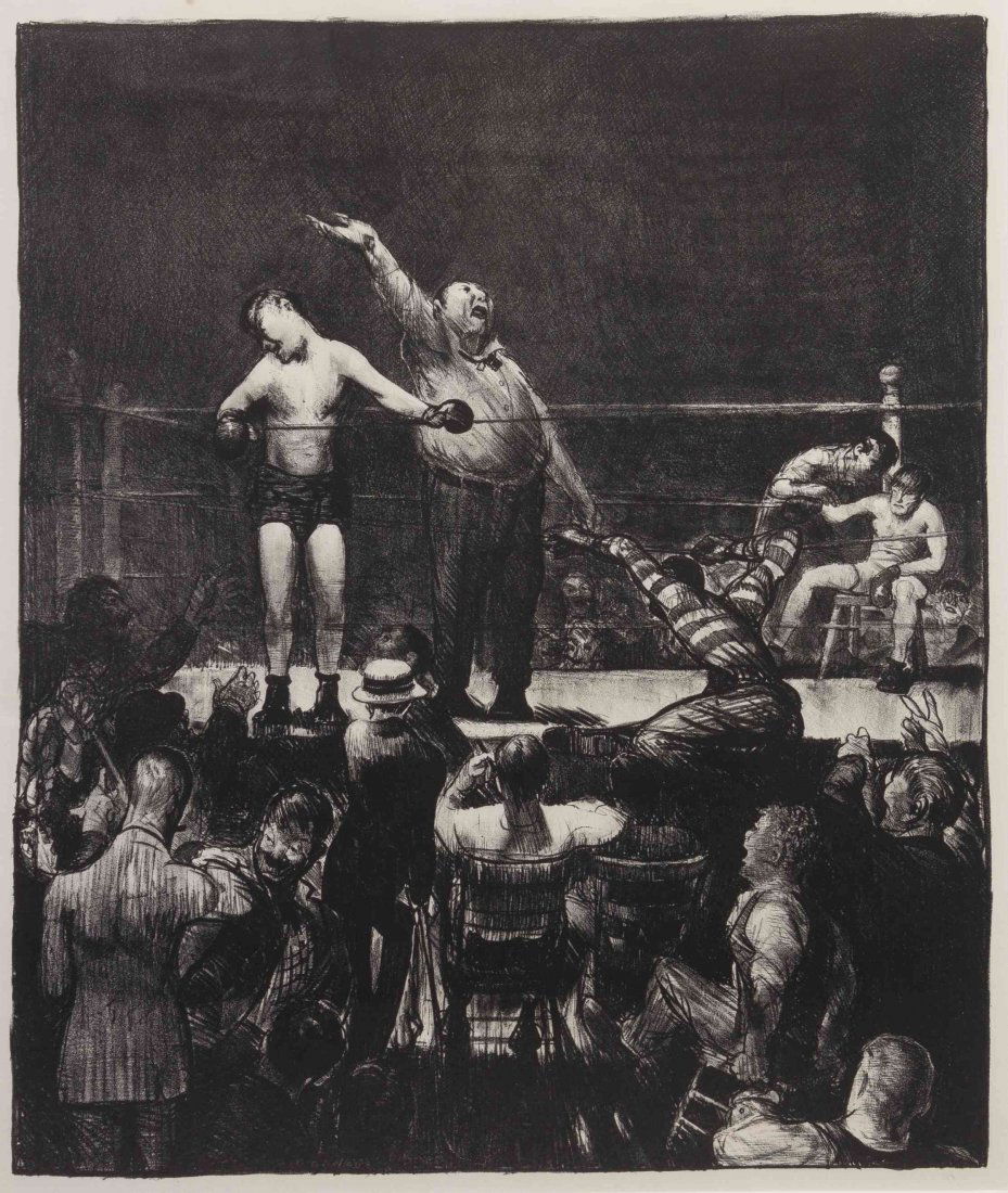 George Bellows, (American, 1882-1925), Introducing the: George Bellows (American, 1882-1925) Introducing the Champion, 1916 lithograph edition of 71 24 1/2 x 20 3/4 inches. Ref: Mason, 26