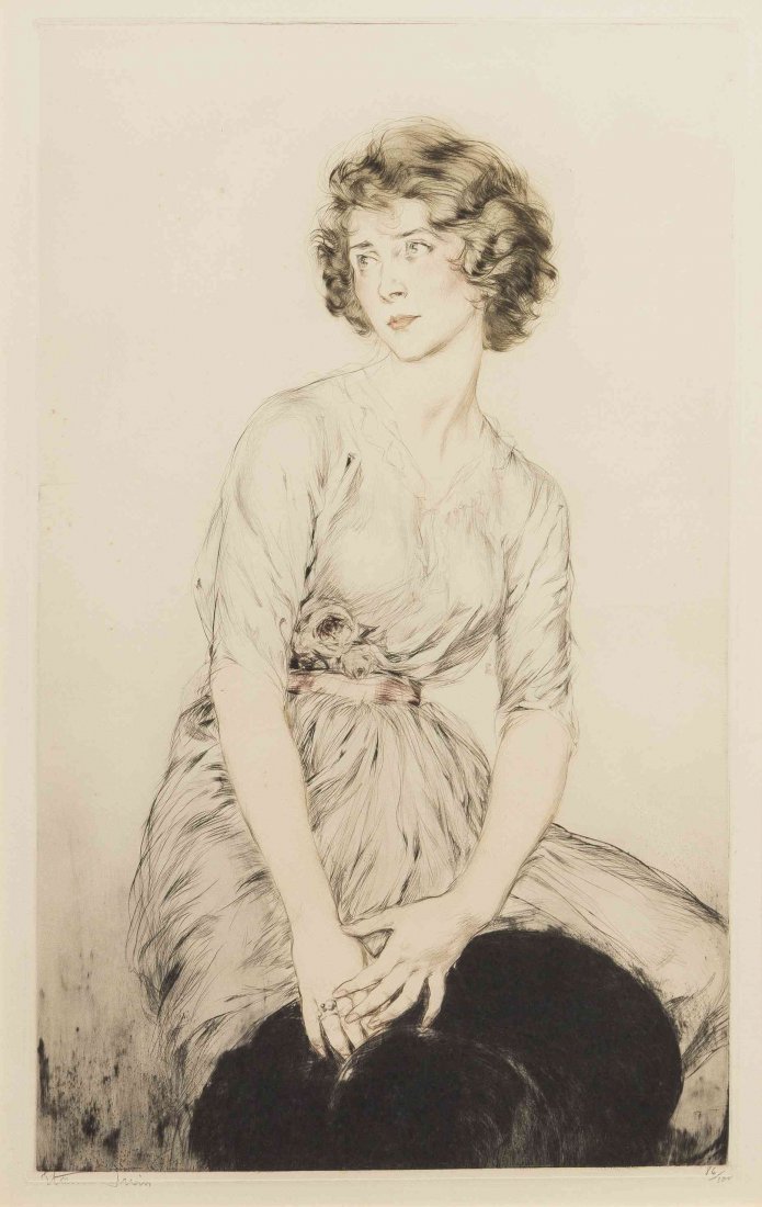 Etienne Drian, (French, 1885-1961), Woman with a Black: Etienne Drian (French, 1885-1961) Woman with a Black Hat color drypoint edition 86/100, signed Etienne Drian (lower left) 21 1/2 x 14 inches.