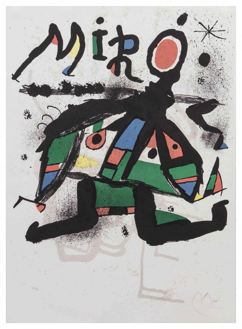 Joan Miro, (Spanish 1893-1983), Galerie Maeght, 1978: Joan Miro (Spanish 1893-1983) Galerie Maeght, 1978 color lithograph; Maeght Editeur, pub. edition 33/75, signed Miro (lower right) 31 x 22 3/4 inches. Ref: Mourlot, 1171 Condition: The right edge of t
