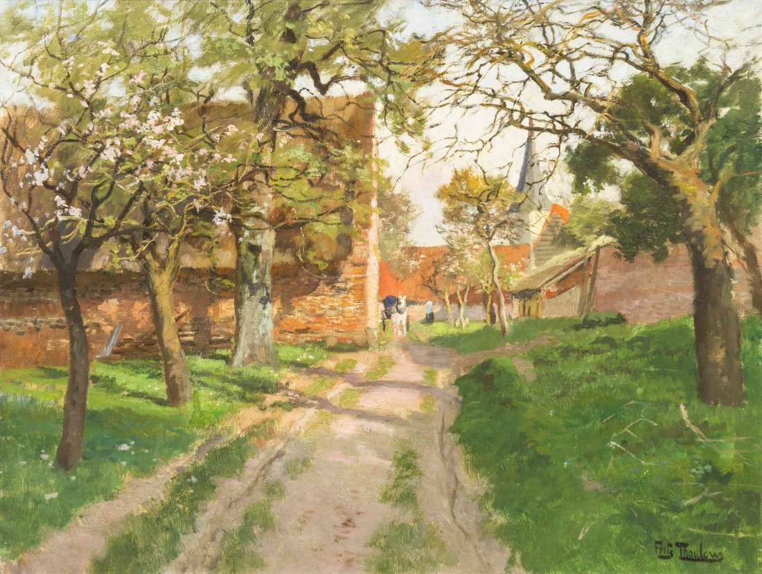 Frits Thaulow, (Norwegian, 1847-1906), Lane Leading to: Frits Thaulow (Norwegian, 1847-1906) Lane Leading to Country Estate oil on canvas signed Frits Thaulow (lower right) 20 x 25 7/8 inches. Property from the Collection of Rolf and Berit Hennington, Atla