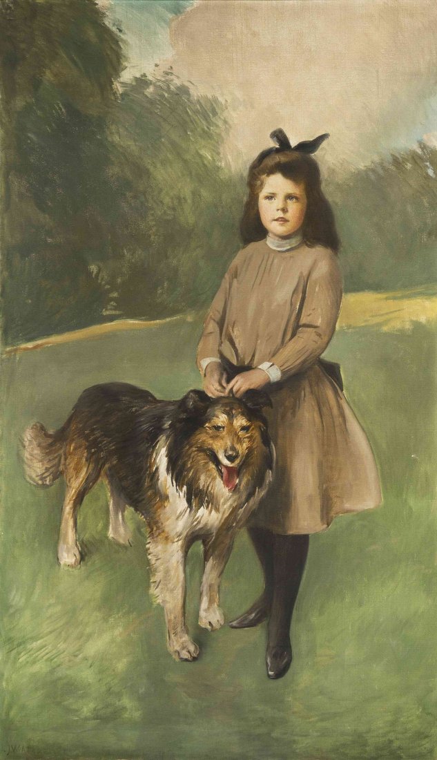 John White Alexander, (American, 1856-1915), Girl with: John White Alexander (American, 1856-1915) Girl with Dog, 1902-03 oil on canvas signed J. W. Alexander (lower left) 80 x 50 inches. Property from the Krupp Family Collection, Grand Rapids, Michigan Li