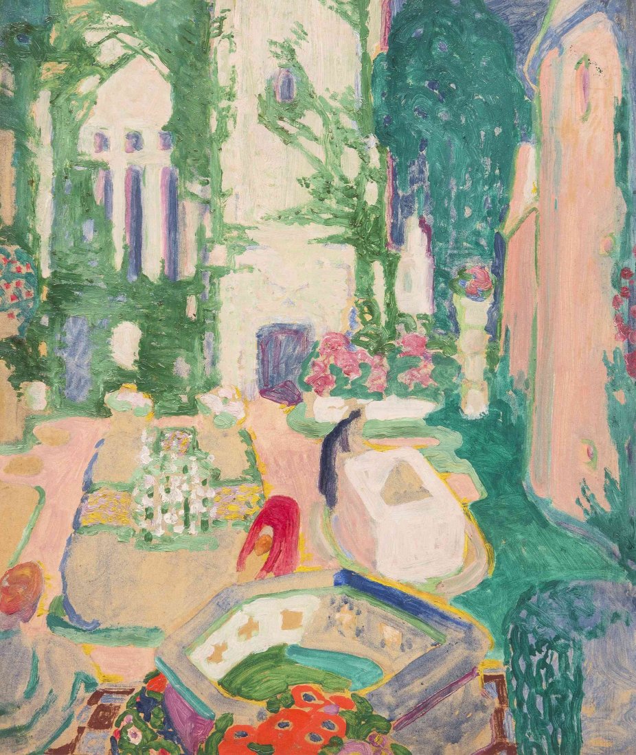 Henry McCarter, (American, 1886-1942), Streichen's: Henry McCarter (American, 1886-1942) Streichen's Garden oil on canvas signed Henry McCarter (verso) 19 1/2 x 16 3/4 inches. Property from the Collection of Cecille Pulitzer, St. Louis, Missouri Proven