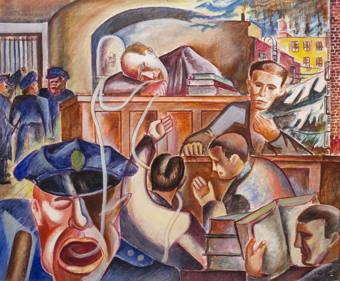 Leon Bibel, (American, 1913-1995), Justice for All,: Leon Bibel (American, 1913-1995) Justice for All, 1934 oil on canvas signed Bibel and dated (lower left) 30 x 37 inches. Provenance: Arthur Hammer 20th Century Works of Art, New York