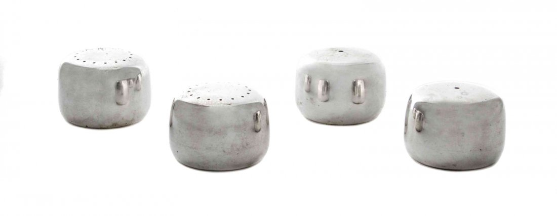 A Set of Four Danish Silver Small Casters, No. 1135,: A Set of Four Danish Silver Small Casters, No. 1135, Georg Jensen Silversmithy, Copenhagen, 1966-77, designed by Henning Koppel in 1966, of squat circular form with flat tops, marked on bases; 2 ozt 1