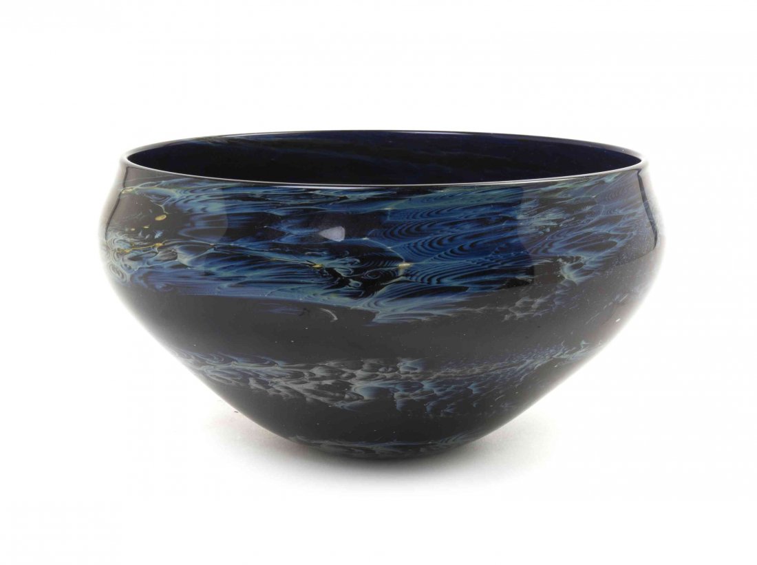 A Studio Glass Vase, Josh Simpson, Diameter 9 1/2: A Studio Glass Vase, Josh Simpson, of tapering form with allover internal decoration, dated 1986. Diameter 9 1/2 inches. Property from the Estate of Dr. Gene and Selma Borowitz, Chicago, Illinois