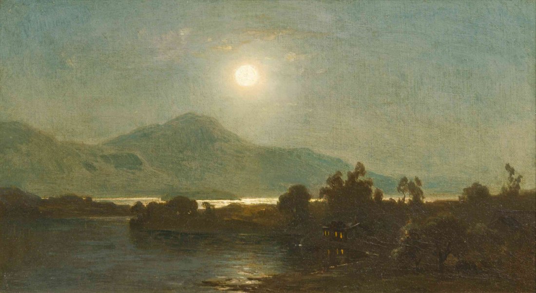 Style of Ralph Albert Blakelock, (American, 1847-1919),: Style of Ralph Albert Blakelock (American, 1847-1919) Moonlight on Lake George oil on canvas 8 x 14 inches. Provenance: University of Nebraska Blakelock Inventory No. NB1-2022-IV Salander-O'Reilly Gal