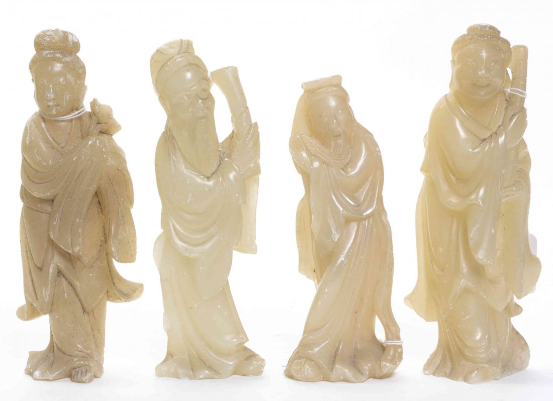 Four Chinese Soapstone Figures, Height of tallest 8: Four Chinese Soapstone Figures, each depicted standing. Height of tallest 8 1/16 inches.
