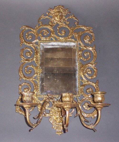 PAIR OF CONTINENTAL PIERCED BRASS MIRRORE