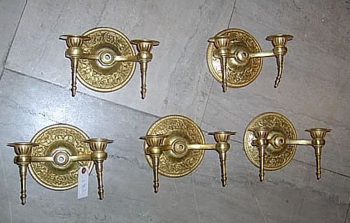 SET OF FIVE GILT BRASS WALL SCONCES