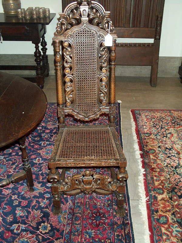 PAIR OF CAROLEAN STYLE OAK HALL CHAIRS
