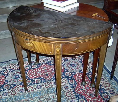 SHERATON STYLE MAHOGANY AND INLAID DEMI-