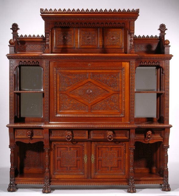 FINE VICTORIAN CARVED WALNUT SECRETAIRE