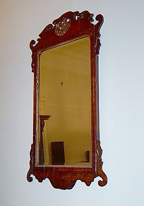 GEORGE III WALNUT AND PARCEL GILT FRET-W