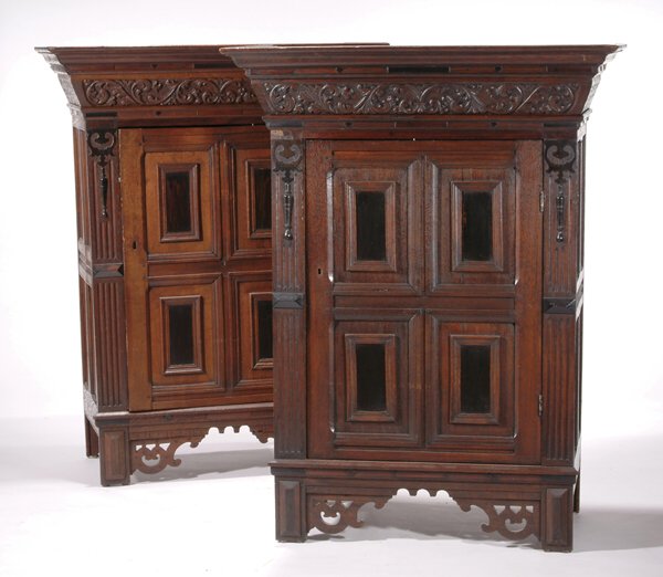 PAIR OF FLEMISH OAK AND EBONY SIDE CABIN