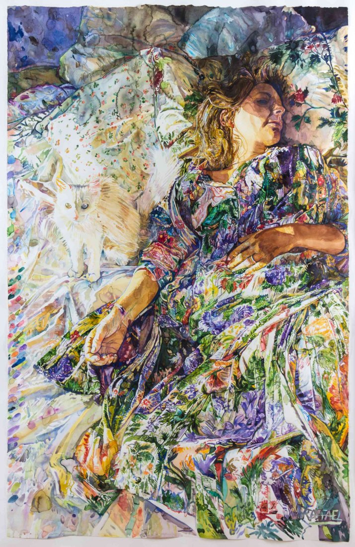Joseph Raffael, (American, b. 1933), Sleeping Woman: Joseph Raffael (American, b. 1933) Sleeping Woman watercolor on paper signed Rafael (lower right) 67 x 44 inches. Property from the Soffer Collection