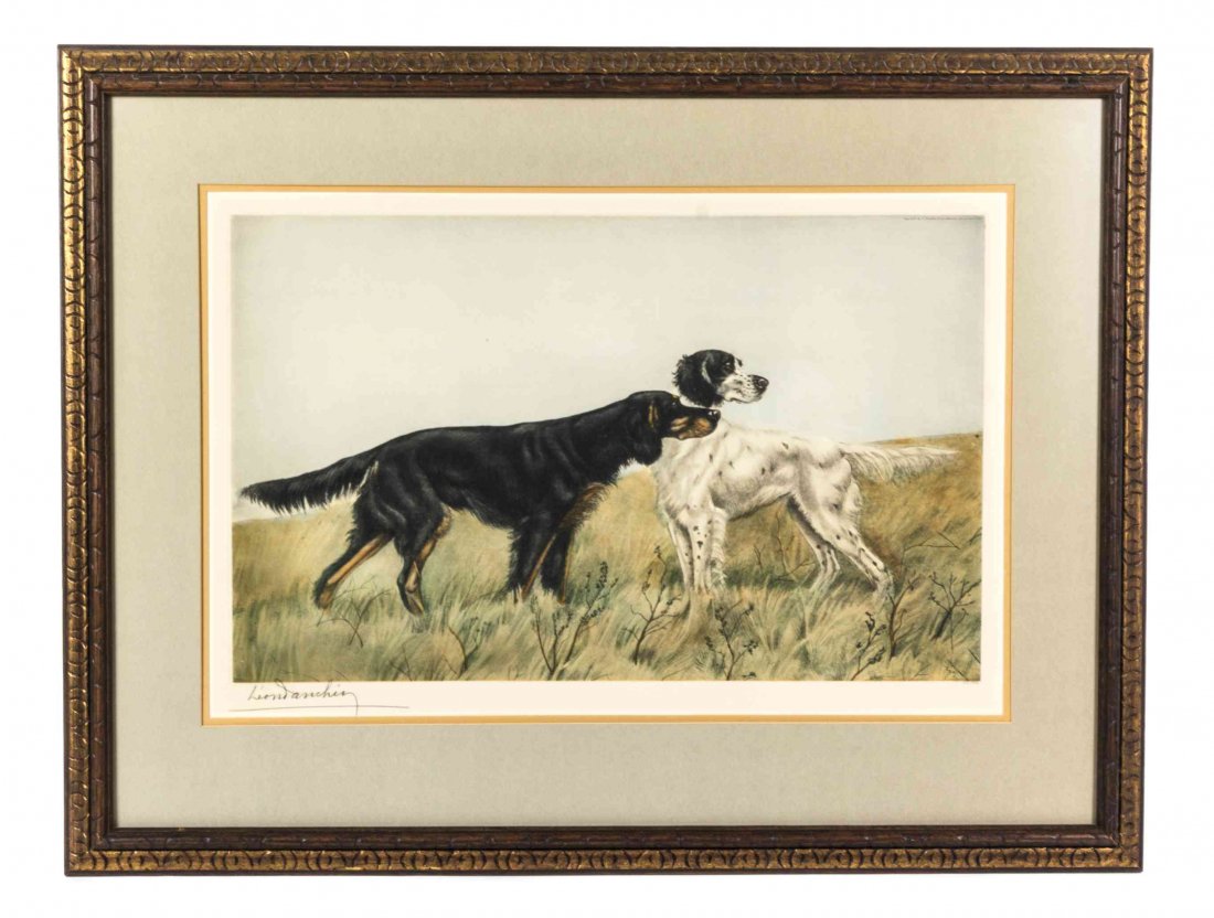 Leon Danchin, (French, 1887-1939), Hunting Dogs in: Leon Danchin (French, 1887-1939) Hunting Dogs in Field, (a pair of works) color etchings editions 287/500, 292/500, signed Leon Danchin (lower right) 14 1/2 x 23 1/2 inches.