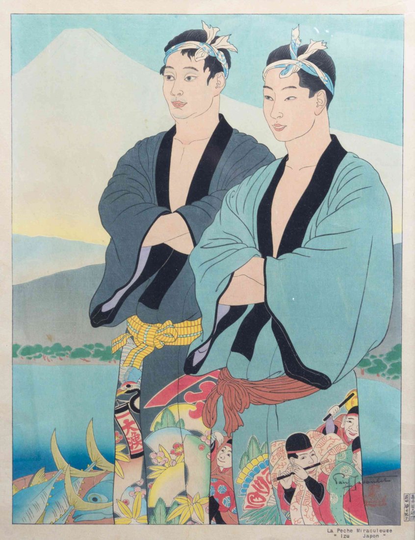 Paul Jacoulet, (French, 1902-1960), La Peche: Paul Jacoulet (French, 1902-1960) La Peche Miraculeuse. Izu, Japon, 1939 woodblock print signed Paul Jacoulet (lower right) Height visible 16 1/4 x width 12 3/4 inches.