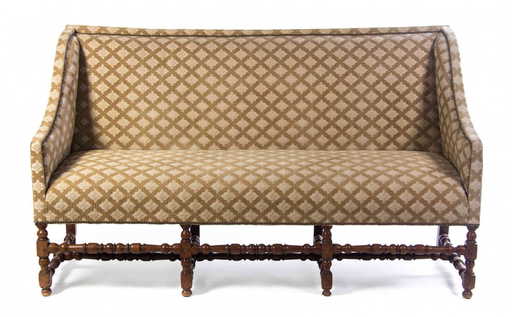 A Jacobean Style Upholstered Sofa Width 77 Inches