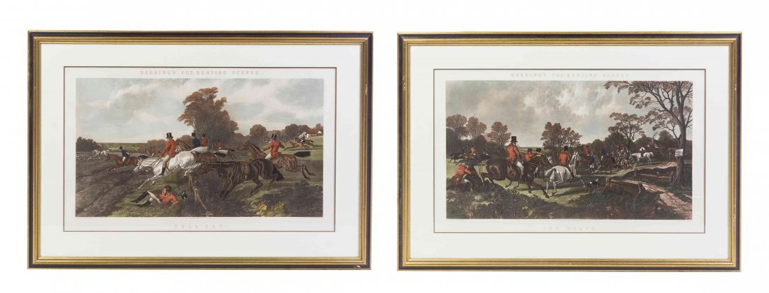 Two English Fox-Hunting Scenes, R. DODSON AFTER JOHN: Two English Fox-Hunting Scenes, R. DODSON AFTER JOHN FREDERICK HERRING, comprising Full Cry and The Death, framed and matted. Height 17 1/2 x width 30 1/2 inches (each). Property from the Collection o
