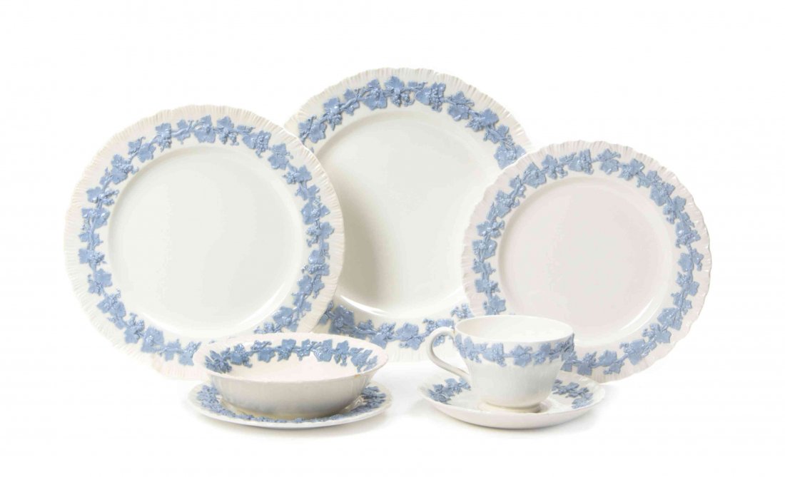 A Wedgwood Queensware Dinner Service for Twelve,: A Wedgwood Queensware Dinner Service for Twelve, comprising dinner plates, luncheon plates, bread plates, cups and saucers. Diameter of dinner plate 10 3/4 inches.