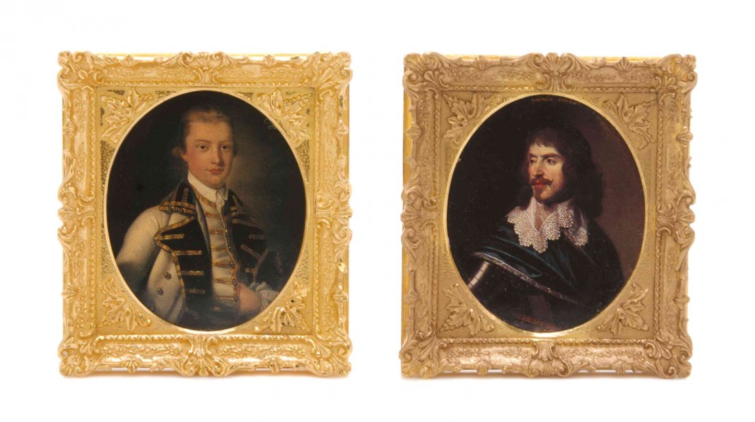 A Pair of Continental Style Gilt Metal Frames, Height 3: A Pair of Continental Style Gilt Metal Frames, JOHN J. HODGSON, each with an oval aperture, set with printed portraits of gentlemen. Height 3 1/8 x width 2 3/4 inches. Property from the Collection of 