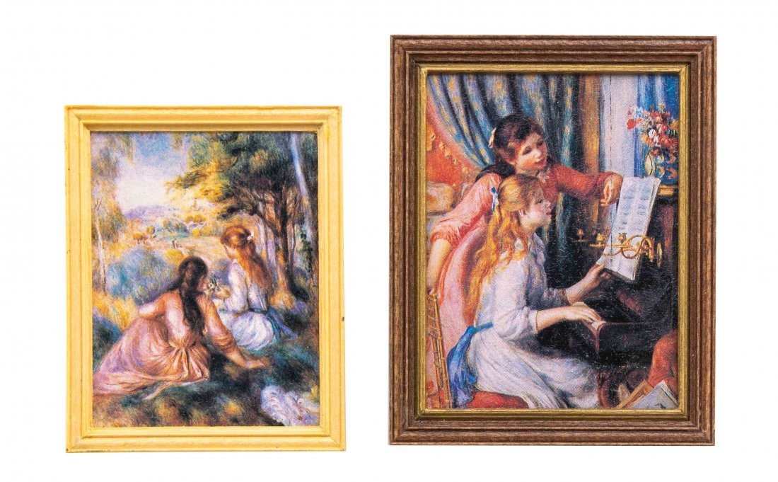 Kathy Leonard, (American, 20th Century), Two Young: Kathy Leonard (American, 20th Century) Two Young Girls at the Piano after Auguste Renoir In the Meadow after Auguste Renoir lacquered reproduction prints on paper each signed on the reverse First ment