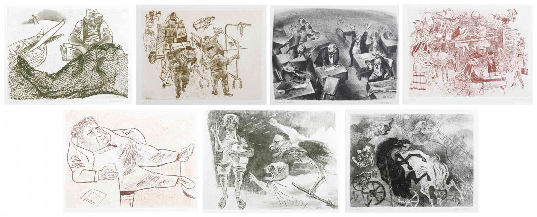 William Gropper, (American, 1897-1977), Coffee Break: William Gropper (American, 1897-1977) Coffee Break (together with six other works) etchings each editioned, signed Gropper (lower right) 11 3/4 x 15 1/2 inches. Property from the Estate of Jean Friedl