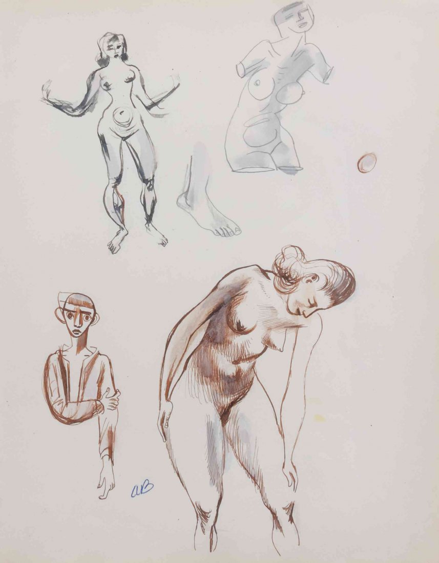 Aaron Bohrod, (Wisconsin, 1907-1992), Figure Study: Aaron Bohrod (Wisconsin, 1907-1992) Figure Study ink on paper initialed A. B. (lower center) 8 1/2 x 6 inches. Property from the Emile H. Mathis II Family Trust, Racine, Wisconsin