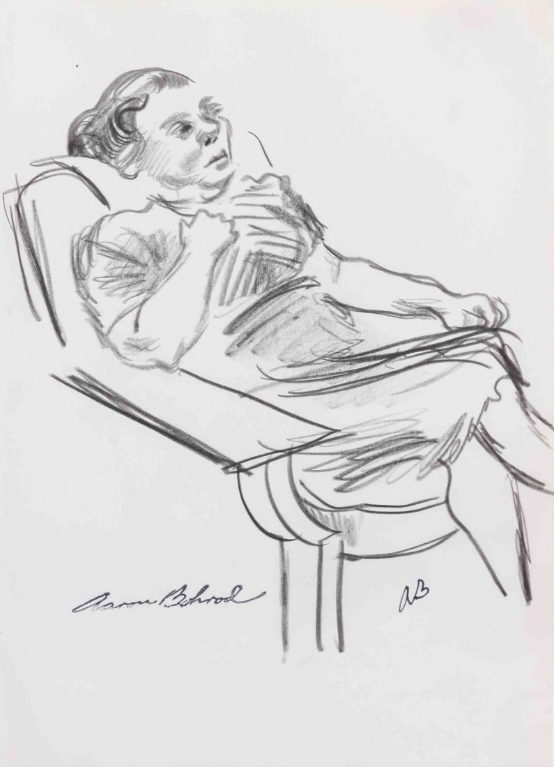 Aaron Bohrod, (Wisconsin, 1907-1992), Slouching: Aaron Bohrod (Wisconsin, 1907-1992) Slouching charcoal initialed A. B. and stamped (lower center) 10 3/4 x 8 1/4 inches. Property from the Emile H. Mathis II Family Trust, Racine, Wisconsin