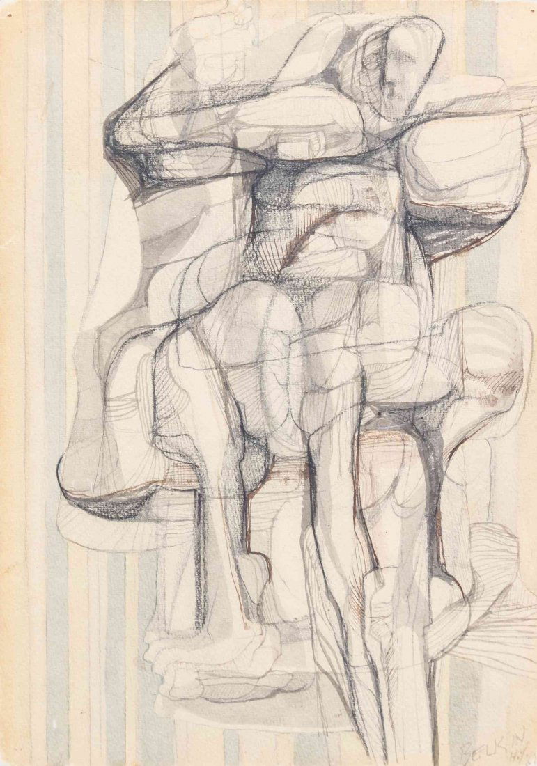 Arnold Belkin, (Canadian, 1930-1992), Figures: Arnold Belkin (Canadian, 1930-1992) Figures ink on paper signed Belkin (lower right) 8 1/2 x 12 1/2 inches. Property from the Emile H. Mathis II Family Trust, Racine, Wisconsin