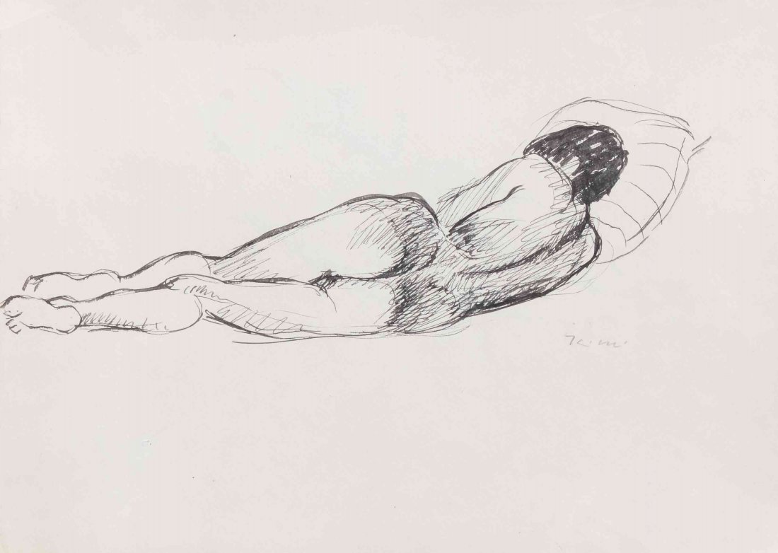Karl Mattern, (American, 1892-1969), Reclining Nude: Karl Mattern (American, 1892-1969) Reclining Nude ink on paper signed illegibly (lower right) 9 x 12 inches. Property from the Emile H. Mathis II Family Trust, Racine, Wisconsin