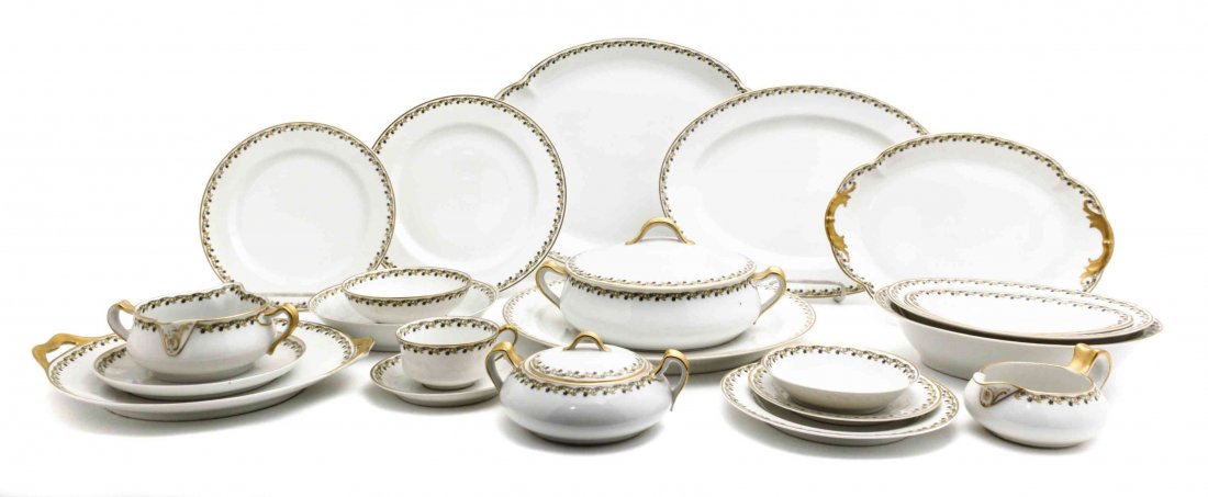 A Limoges Porcelain Partial Dinner Service, Haviland &: A Limoges Porcelain Partial Dinner Service, Haviland & Co., comprising 12 dinner plates, 13 lunch plates, 12 cake plates, 12 bread plates, 12 soup bowls, 12 dessert plates, 11 tea cups, 14 saucers, 5 