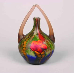 A Handled Glass Vase,: A Handled Glass Vase, possibly Wilhelm Kralik.Height 11 3/4 inches.