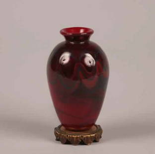 A Glass Vase Mounted as a Table Lamp,: A Glass Vase Mounted as a Table Lamp, in heavy red glass.Height 8 1/4 inches.