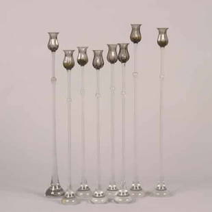 A Set of Eight Murano Glass Floriform Ca: A Set of Eight Murano Glass Floriform Candlesticks. Height 21 1/2 inches.Provenance:Estate of a Lady, Property from a Midwestern Museum Sold to Benefit the Museum's Accessions Fund