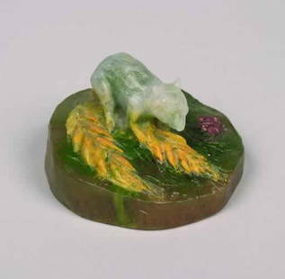 A Decorchmont Pate de Vere Paper Weight,: A Decorchmont Pate de Vere Paper Weight, modelled as a field mouse on a head of wheat,initialed "GP" and stamped "Decorchmont".Width 4 1/2 inches.