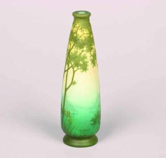 An A Walter Landscape Vase,: An A Walter Landscape Vase, the tapered slender form depicting a forest view, signed"A Walter Nancy".Height 9 1/4 inches.