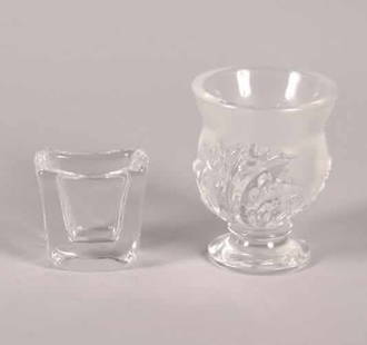 A Lalique Glass Vase,: A Lalique Glass Vase, together with a Daum example.Height of tallest 4 1/2 inches.Provenance:Estate of Edgar and Hildegard Kadden