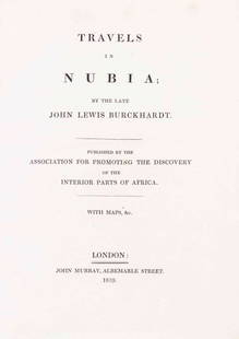 (AFRICA) BURCKHARDT, JOHN LEWIS. Travels in Nubia.: (AFRICA) BURCKHARDT, JOHN LEWIS Travels in Nubia. London: John Murray, 1819. 4to, modern 3/4 calf over marbled boards, gilt-lettered spine, renewed endpapers. First edition, with etched portrait,