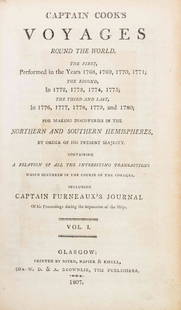 COOK, CAPTAIN JAMES. Captain Cook's Voyages Around the: COOK, CAPTAIN JAMES Captain Cook's Voyages Round the World... Glasgow: Printed by Niven, Napier & Khull, 1807-1808. 2 vols. 8vo, rebound in full calf, spine stamped and -lettered in gilt, black