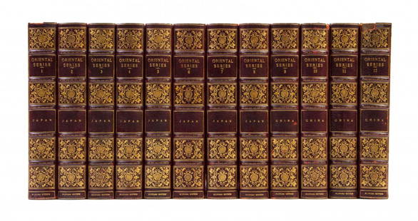 (ASIAN) BRINKLEY, CAPTAIN F. Oriental Series: Japan and: (ASIA) BRINKLEY, CAPTAIN F. Oriental Series: Japan and China. Boston and Tokyo: J.B. Millet, 1901-1902. 12 vols. 8vo, red morocco elaborately gilt-decorated with floral design to boards, gilt-tooled