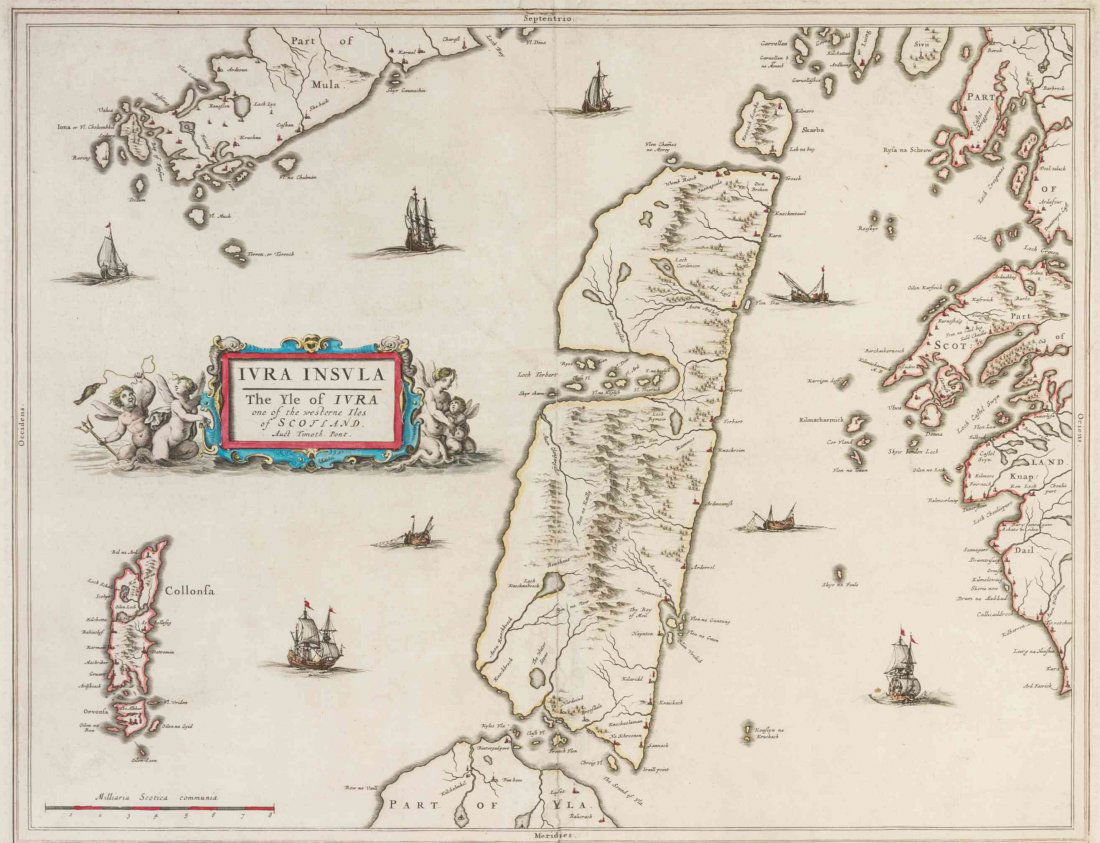 (MAP) BLAEU, JOHANNES. Iura Insula. The Yle of Iura, (1 of 1)